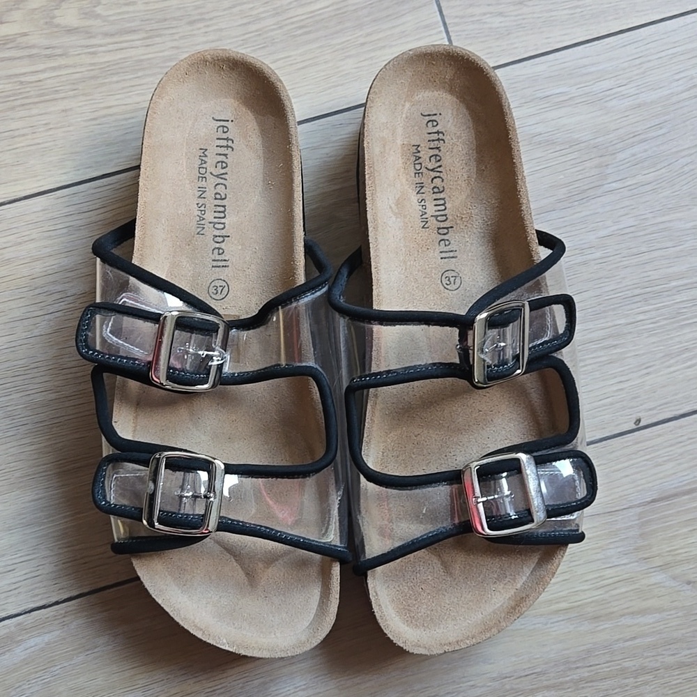 JEFFREY CAMPBELL Clear Strap Footbed Sliders size EU 37